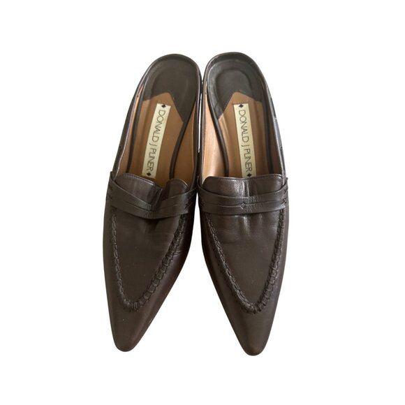 DONALD J PLINER Brown Leather Mules Kitten Heels Size 9 - Picture 3 of 8